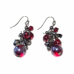 Dangle earrings deep red with iridescent